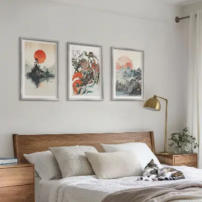 Wanddecoratie set schilderijen met Aziatische japandi stijl