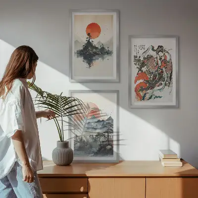 Wanddecoratie set schilderijen met Aziatische japandi stijl
