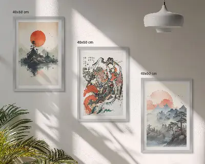 Wanddecoratie set schilderijen met Aziatische japandi stijl