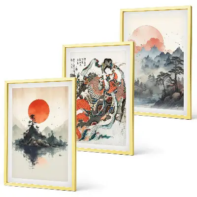 Wanddecoratie set schilderijen met Aziatische japandi stijl