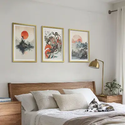 Wanddecoratie set schilderijen met Aziatische japandi stijl