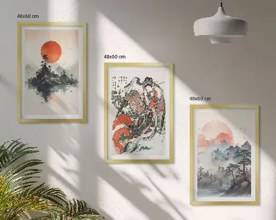 Wanddecoratie set schilderijen met Aziatische japandi stijl