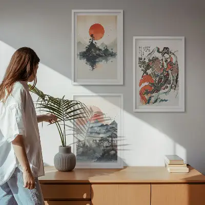 Wanddecoratie set schilderijen met Aziatische japandi stijl