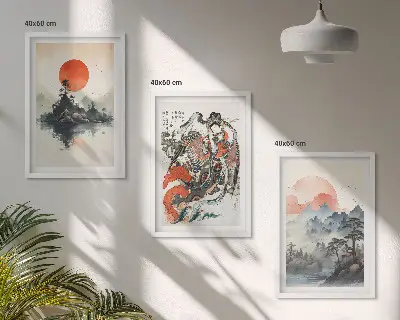 Wanddecoratie set schilderijen met Aziatische japandi stijl