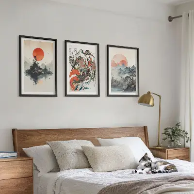 Wanddecoratie set schilderijen met Aziatische japandi stijl