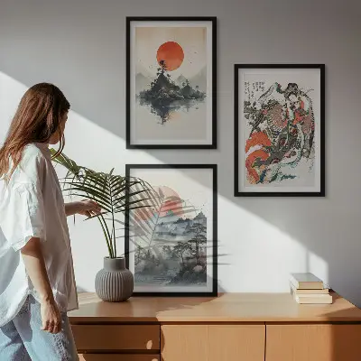Wanddecoratie set schilderijen met Aziatische japandi stijl
