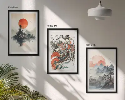 Wanddecoratie set schilderijen met Aziatische japandi stijl