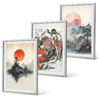 Wanddecoratie set schilderijen met Aziatische japandi stijl