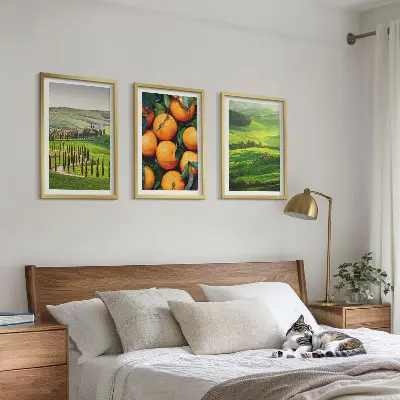Wanddecoratie set schilderijen Italiaans plattelandslandschap met sinaasappels