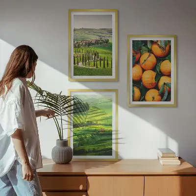 Wanddecoratie set schilderijen Italiaans plattelandslandschap met sinaasappels
