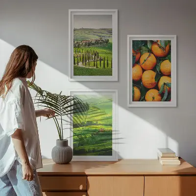 Wanddecoratie set schilderijen Italiaans plattelandslandschap met sinaasappels