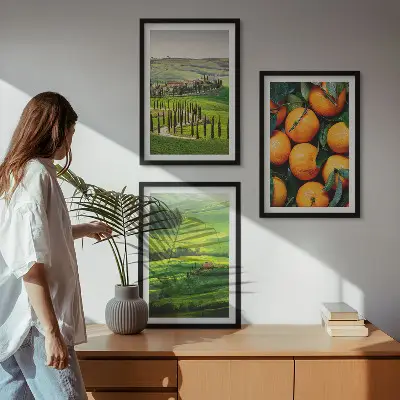 Wanddecoratie set schilderijen Italiaans plattelandslandschap met sinaasappels