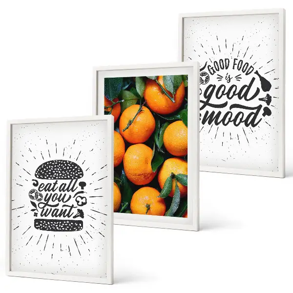 Wanddecoratie set schilderijen met sappige sinaasappels voor in de keuken
