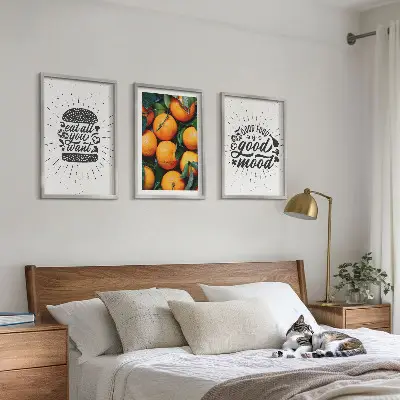 Wanddecoratie set schilderijen met sappige sinaasappels voor in de keuken