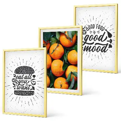 Wanddecoratie set schilderijen met sappige sinaasappels voor in de keuken