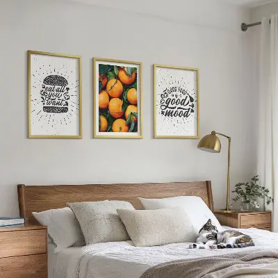 Wanddecoratie set schilderijen met sappige sinaasappels voor in de keuken