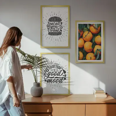 Wanddecoratie set schilderijen met sappige sinaasappels voor in de keuken