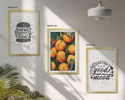 Wanddecoratie set schilderijen met sappige sinaasappels voor in de keuken