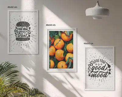 Wanddecoratie set schilderijen met sappige sinaasappels voor in de keuken