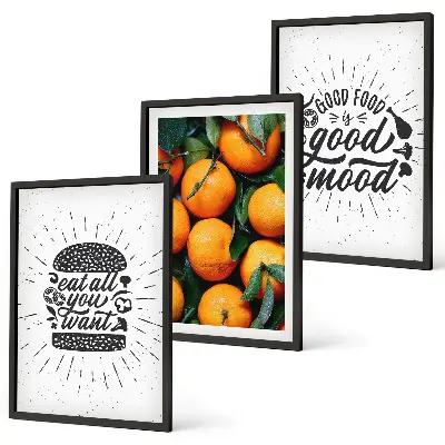 Wanddecoratie set schilderijen met sappige sinaasappels voor in de keuken