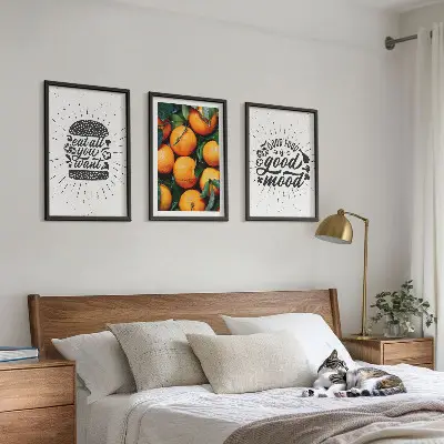 Wanddecoratie set schilderijen met sappige sinaasappels voor in de keuken