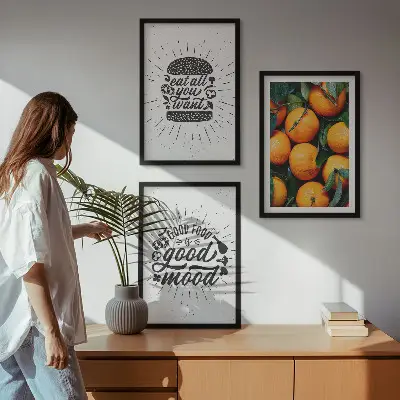 Wanddecoratie set schilderijen met sappige sinaasappels voor in de keuken