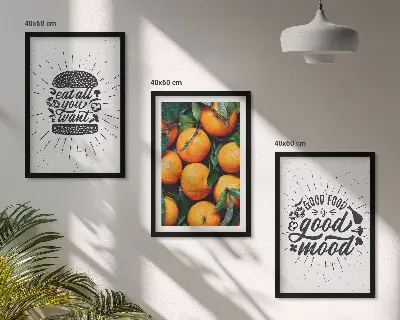 Wanddecoratie set schilderijen met sappige sinaasappels voor in de keuken