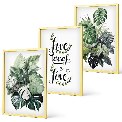 Wanddecoratie set schilderijen Bladrijke planten leven, lachen, houden van