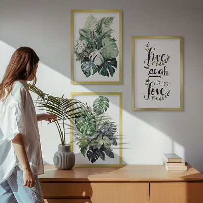 Wanddecoratie set schilderijen Bladrijke planten leven, lachen, houden van