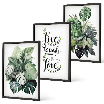 Wanddecoratie set schilderijen Bladrijke planten leven, lachen, houden van