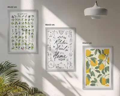 Wanddecoratieset met schilderijen met afbeelding van geschilderde citroen en keukenkruiden