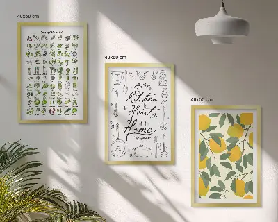 Wanddecoratieset met schilderijen met afbeelding van geschilderde citroen en keukenkruiden