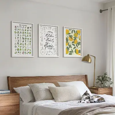 Wanddecoratieset met schilderijen met afbeelding van geschilderde citroen en keukenkruiden