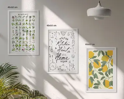 Wanddecoratieset met schilderijen met afbeelding van geschilderde citroen en keukenkruiden