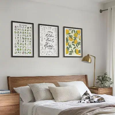 Wanddecoratieset met schilderijen met afbeelding van geschilderde citroen en keukenkruiden