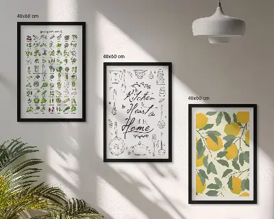 Wanddecoratieset met schilderijen met afbeelding van geschilderde citroen en keukenkruiden