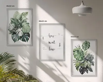 Wanddecoratie set schilderijen met aquarel monstera-bladeren