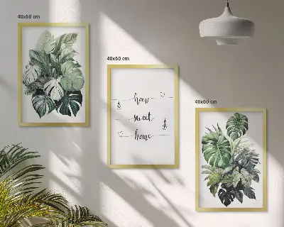 Wanddecoratie set schilderijen met aquarel monstera-bladeren