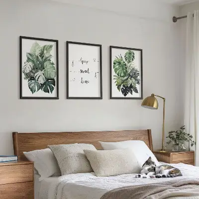 Wanddecoratie set schilderijen met aquarel monstera-bladeren