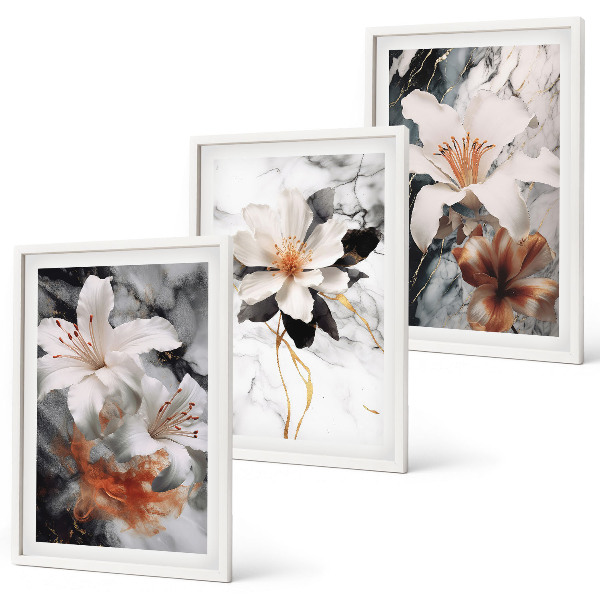 Fotowand Bloemen marmer wit zwart