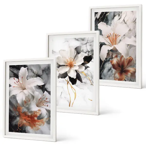 Fotowand met bloemen in wit en zwart marmer