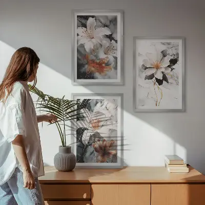 Fotowand met bloemen in wit en zwart marmer