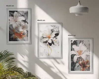 Fotowand met bloemen in wit en zwart marmer