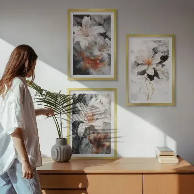 Fotowand met bloemen in wit en zwart marmer