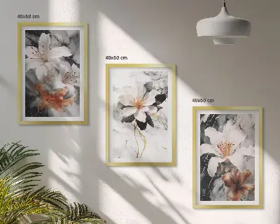 Fotowand met bloemen in wit en zwart marmer
