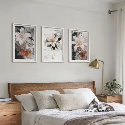 Fotowand met bloemen in wit en zwart marmer