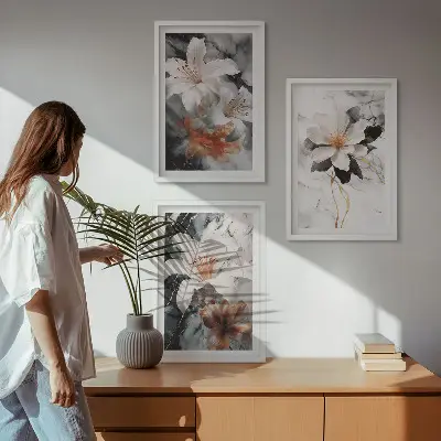 Fotowand met bloemen in wit en zwart marmer