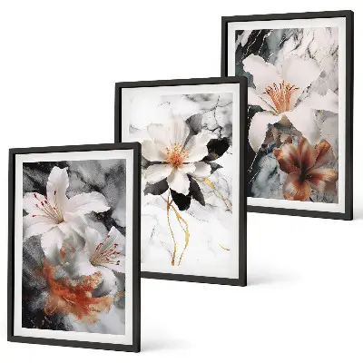 Fotowand met bloemen in wit en zwart marmer