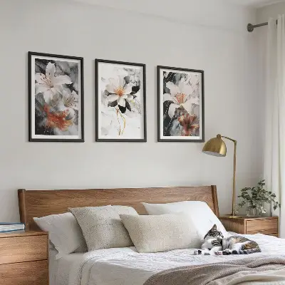 Fotowand met bloemen in wit en zwart marmer