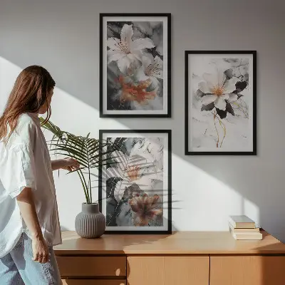 Fotowand met bloemen in wit en zwart marmer